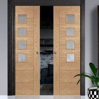 double pocket palermo oak door with 4 panes of obscure safe glass