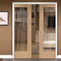 Double Pocket Pattern 10 Oak Door with Clear Safe Glass - Prefinished