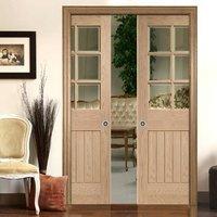 Double Pocket Suffolk Oak 6 Light Door - Prefinished with Bevelled Clear Glass