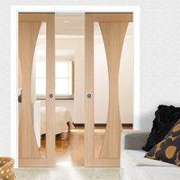 Double Pocket Verona Oak Door with Clear Safe Glass - Prefinished