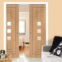 Double Pocket Altino Oak Door with Clear Safe Glass, Prefinished