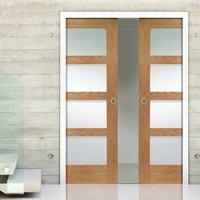 double pocket shaker oak 4 pane door with obscure safe glass prefinish ...