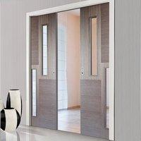 Double Pocket Hermes Chocolate Grey Internal Doors 2L with Clear Safety Glass - Prefinished
