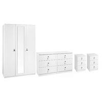 Dolce 3 Door Mirrored Wardrobe 6 Drawer Wide Chest and 2 x 3 Drawer Bedside Set White