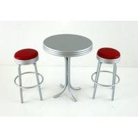 Dolls House Kitchen Cafe Furniture 1950\'s Tall Round Bistro Table with 2 Stools in Red