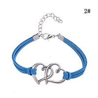 Double Heart Pattern Leather Alloy Charm Bracelet