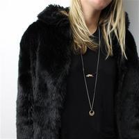 Double Layer Necklace with Crystal, Gold