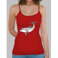 dolphin - woman, suspenders, red