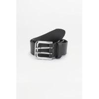 double prong black leather belt black