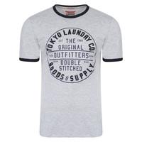 Double Stitched Motif T-Shirt In Light Grey Marl  Tokyo Laundry