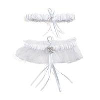 Double Heart Bridal Garter Set - White