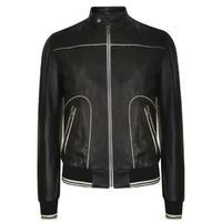 DOLCE AND GABBANA Contrast Pipe Leather Bomber Jacket