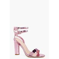 Double Buckle Ankle Band Cylinder Heel - blush