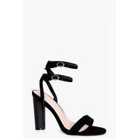 Double Buckle Ankle Band Cylinder Heel - black