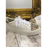 donatella crystal metallic trainers rose gold