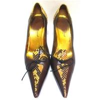 Dolce & Gabbana Size 6.5 Leather Dark Brown With Reptile Pattern Detail Stiletto Heeled Shoes