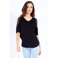 DOUBLE EYELET COLD SHOULDER TOP