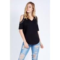 DOUBLE EYELET COLD SHOULDER TOP