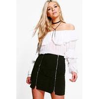 Double Zip Front Cord Mini Skirt - black