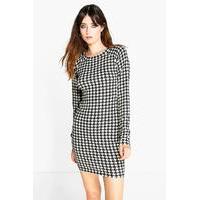 Dogtooth Brushed Knit Bodycon Dress - white