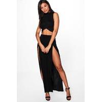 Double Thigh High Split Maxi - black