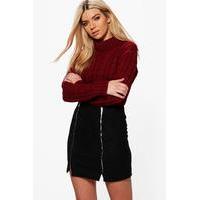 Double Zip Front Suedette Mini Skirt - black