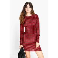 dogtooth brushed knit bodycon dress red