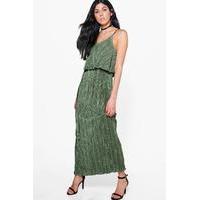 Double Layer Crinkle Maxi Dress - khaki