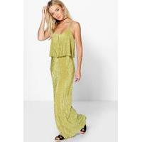 Double Layer Crinkle Maxi Dress - olive