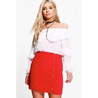 Double Zip Front Cord Mini Skirt - berry