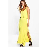 Double Layer Maxi Dress With Side Split - chartreuse