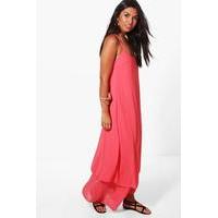 double layer maxi dress coral