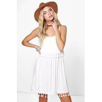 double layer tassel shift dress cream