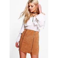 double zip front cord mini skirt tan