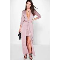 Double Layer Tie Front Maxi Dress - rose