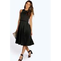 double layer midi length skater dress black