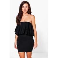 double frill off shoulder bodycon dress black