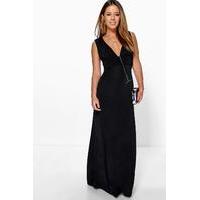 Donna Plunge Ruched Maxi Dress - black