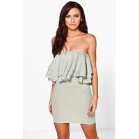 double frill off shoulder bodycon dress sage