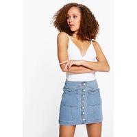 Double Pocket Button Through Denim Skirt - blue