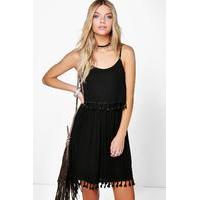 Double Layer Tassel Shift Dress - black