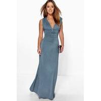 Donna Plunge Ruched Maxi Dress - grey