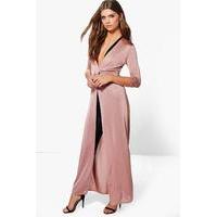 Double Breasted Slinky Maxi Duster - mauve