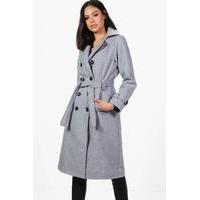 Double Breasted Belted Wool Coat - grey