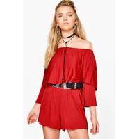 double frill off the shoulder playsuit rust