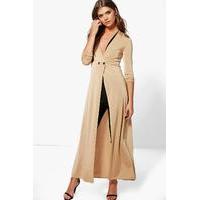 Double Breasted Slinky Maxi Duster - camel