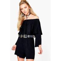double frill off the shoulder playsuit black