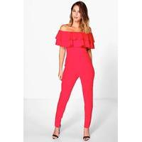 Double Frill Skinny Leg Jumpsuit - red