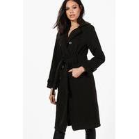Double Breasted Belted Wool Coat - black