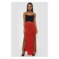 double split red maxi skirt